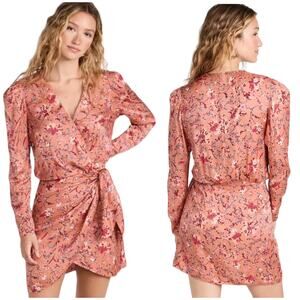 Isabel Marant Etoile NWOT Baikal Floral Printed Wrap Mini Dress Papaya Size 38